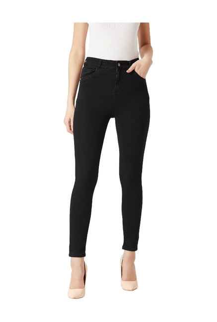 Miss Chase Black Skinny Fit Raw Denim High Rise Jeans