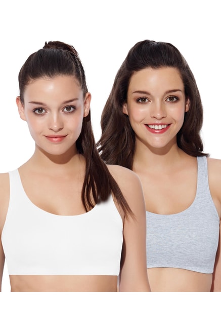 Buy Enamor White & Grey Non Wired Non Padded Sports Bra (Pack Of 2