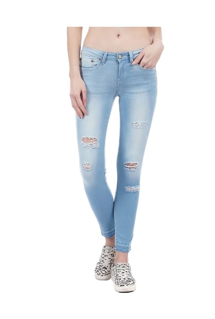 Buy Aeropostale Blue Regular Fit Tattered Low Rise Jeans for Women