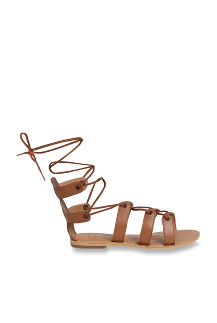 Women Minimalist Cut Out Flat Sandals, Vacation Brown Gladiator Sandals |  SHEIN