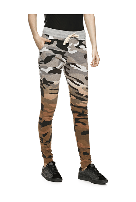 Campus Sutra Grey & Brown Camo Print Joggers