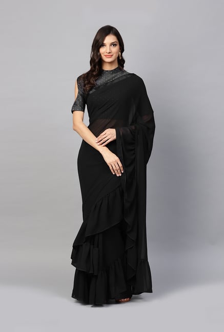 Buy Inddus Black Saree With Blouse For Women Online Tata Cliq 