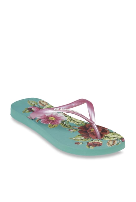 pink and green flip flops