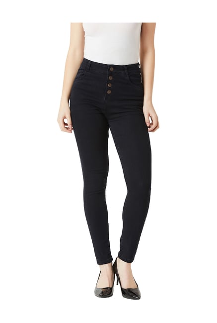 Miss Chase Black Skinny Fit Raw Denim High Rise Jeans