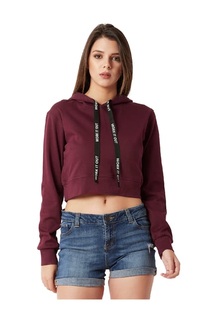 Maroon crop shop top hoodie