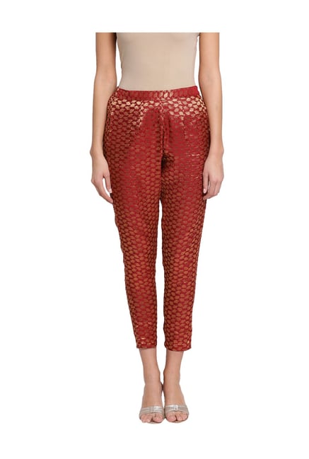 Buy MEEE Grey Brocade Pattern Elasticated Trousers for Women Online @ Tata  CLiQ