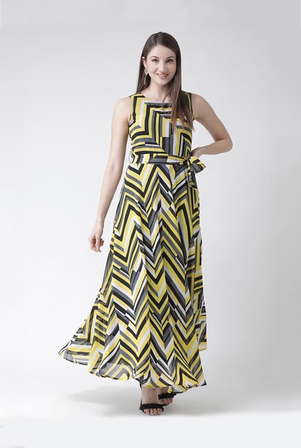 Buy The Vanca Yellow & Grey Printed Maxi Dress for Women Online @ Tata CLiQ