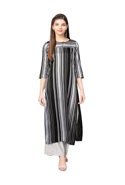 Black and White Stripes Crepe Kurti  Kurtis Online in India  Colorauction