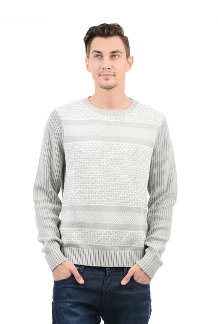 Nautica Grey Round Neck Wool Sweater