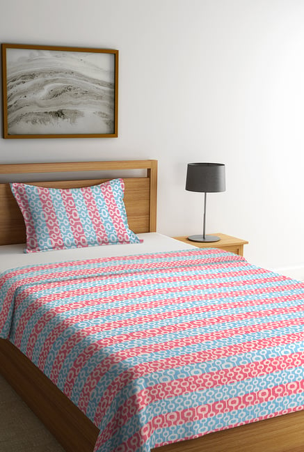 Buy Neudis Pink Turquoise Jacquard Cotton Single Bed Cover Set