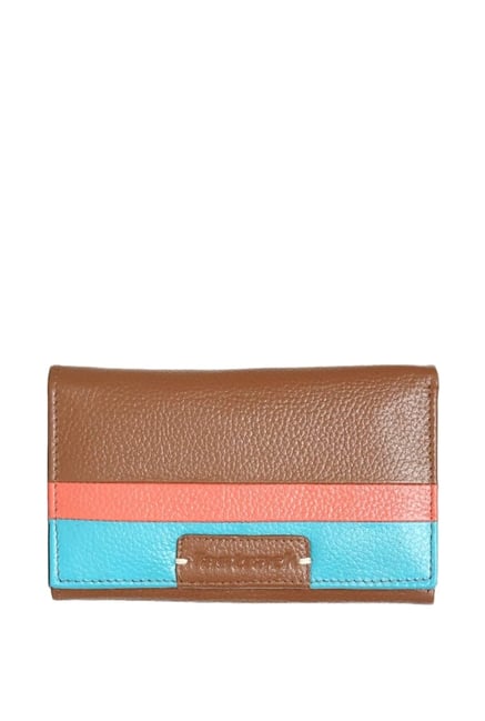 Buy Fastrack Brown Blue Color Block Leather Tri-Fold Wallet For