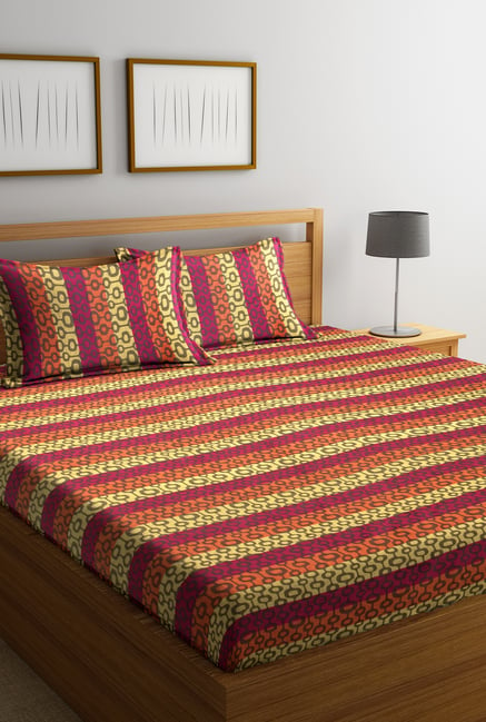 Buy Neudis Orange Yellow Jacquard Cotton Double Bed Cover