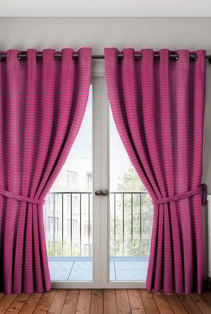 Buy Neudis Red Black Cotton Window Curtain 5 Ft Set Of 2