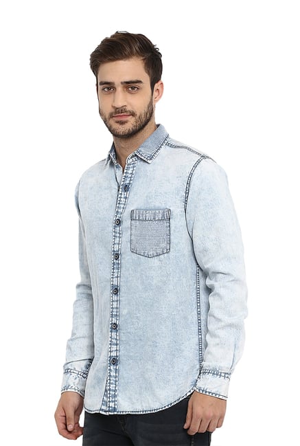Buy Mufti Ice Blue Full Sleeves Cotton Shirt for Men Online @ Tata CLiQ