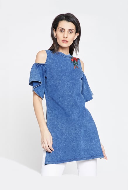 Michael Michael Kors Womens Denim Style Cold Shoulder Shift Dress Blue -  Shop Linda's Stuff