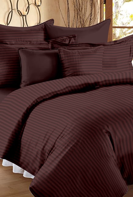 Buy Ahmedabad Cotton Chocolate Brown Striped Double Duvet Cover