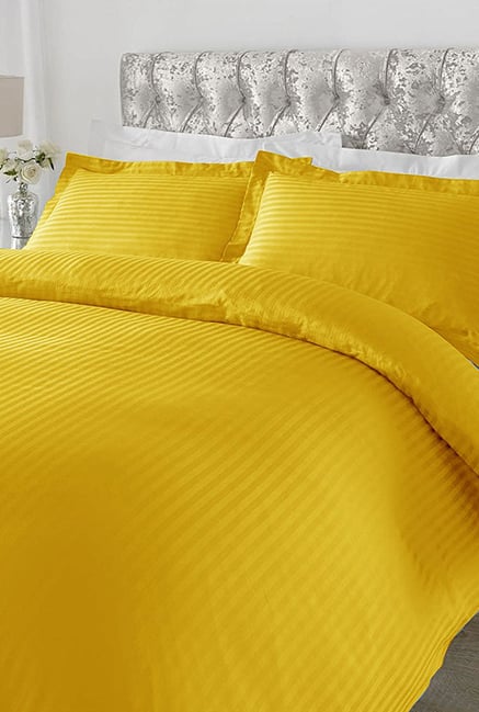 Buy Ahmedabad Cotton Yellow Striped Double Duvet Cover Set Online