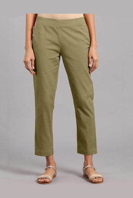 Buy W Olive Regular Fit Straight Pants for Women Online  Tata CLiQ