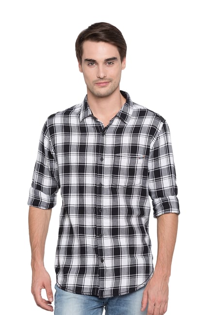Buy Spykar White \u0026 Black Cotton Checks 