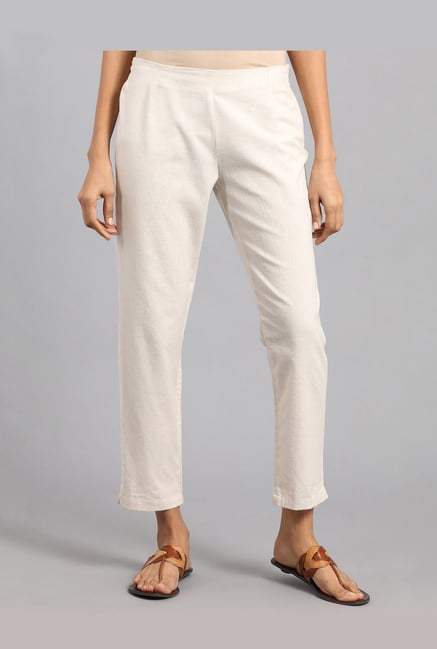 Buy White Solid Trousers Online - W for Woman