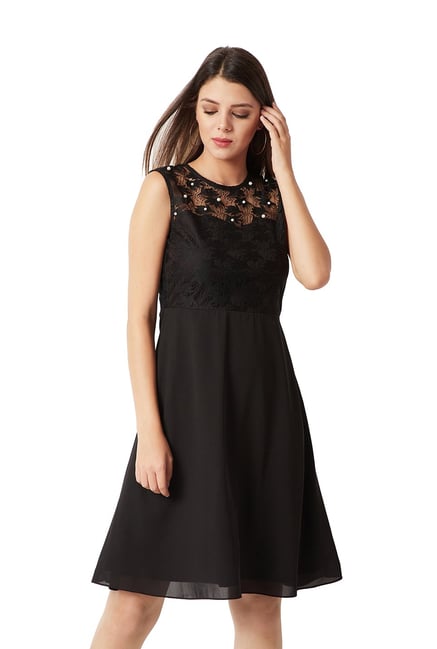 Miss Chase Black Lace Pattern A-Line Dress Price in India