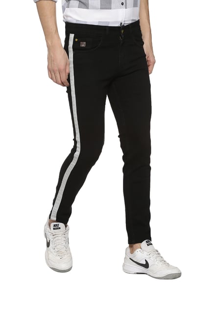 Campus Sutra Black Slim Fit Lightly Washed Jeans