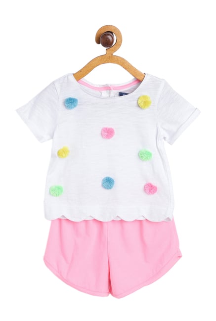 Nauti Nati Kids White & Pink Applique Top With Shorts