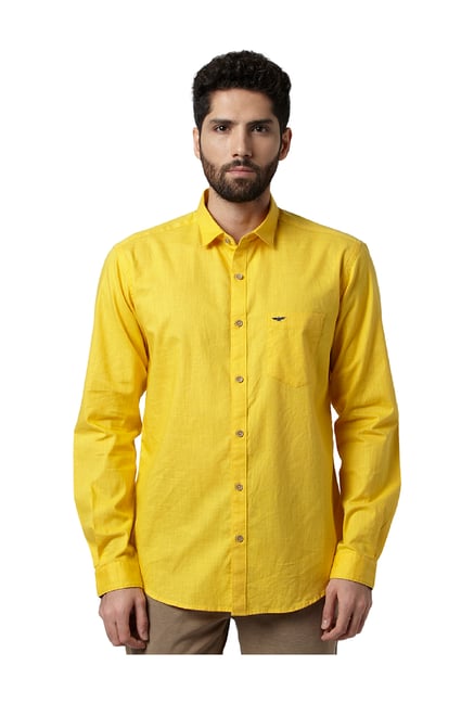 Buy Park Avenue Yellow Slim Fit Cotton Shirt For Men Online Tata