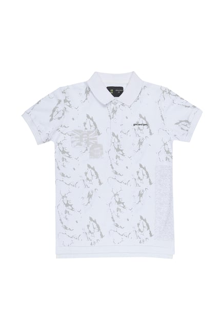 Gini & Jony Kids White Printed Polo T-Shirt