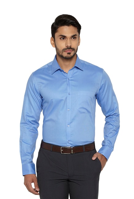 Buy Raymond Sky Blue Regular Fit Cotton Shirt for Men Online @ Tata CLiQ