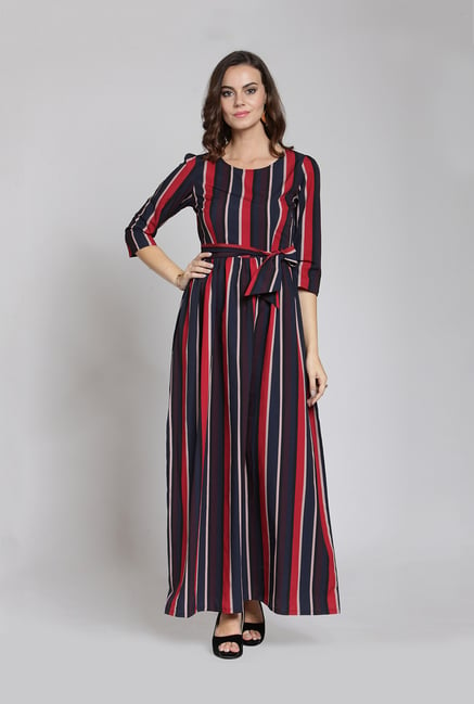 striped maxi dress with sleeves