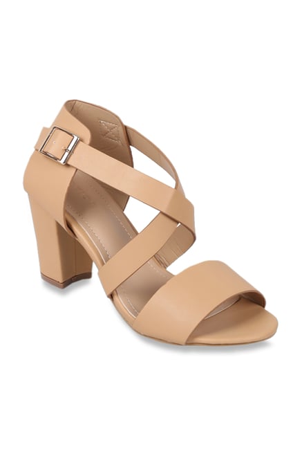 Notion London Beige Cross Strap Sandals