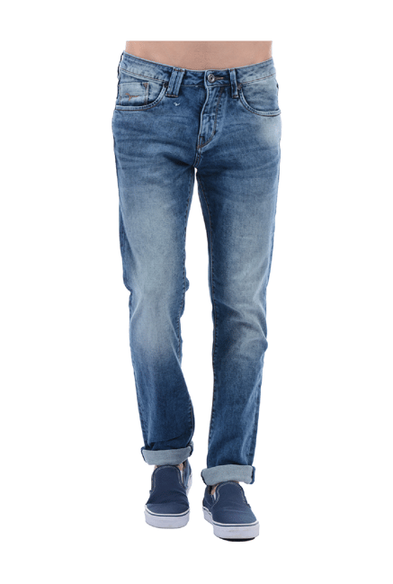 Flying Machine Blue Slim Fit Lightly Washed Jeans