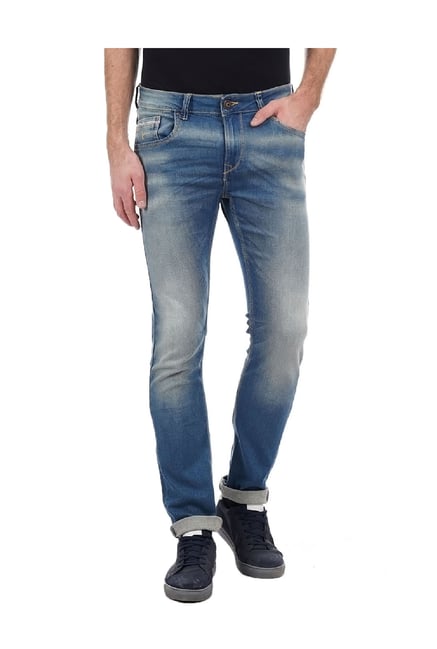 Flying Machine Blue Slim Fit Lightly Washed Jeans