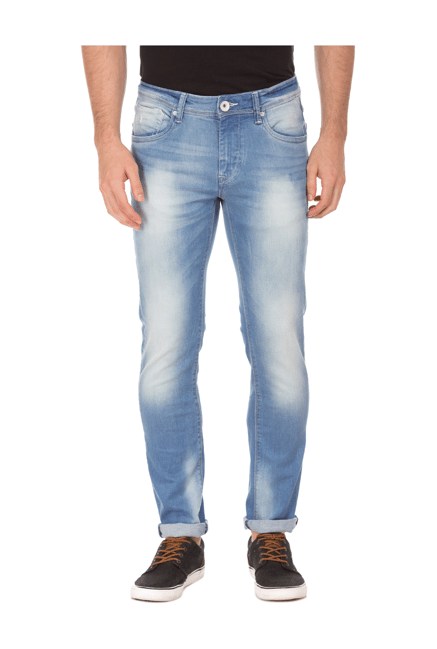 Flying Machine Blue Skinny Fit Lightly Washed Jeans