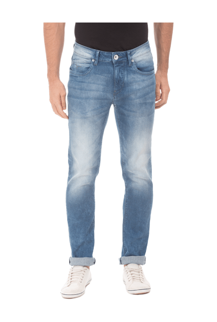 Flying Machine Blue Slim Fit Lightly Washed Jeans