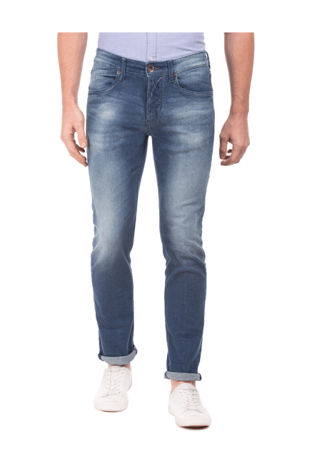 Flying Machine Blue Slim Fit Lightly Washed Jeans