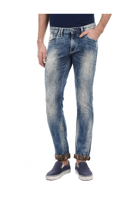 Flying Machine Blue Slim Fit Heavily Washed Jeans