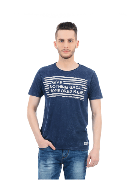 Flying Machine Dark Blue Printed Cotton T-Shirt