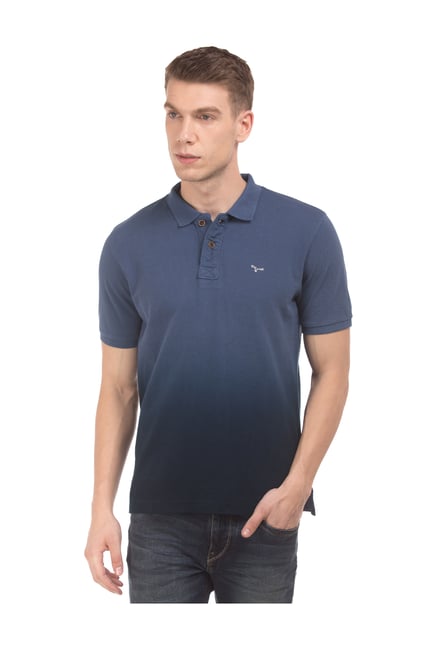 Flying Machine Dark Blue Ombre Cotton Polo T-Shirt