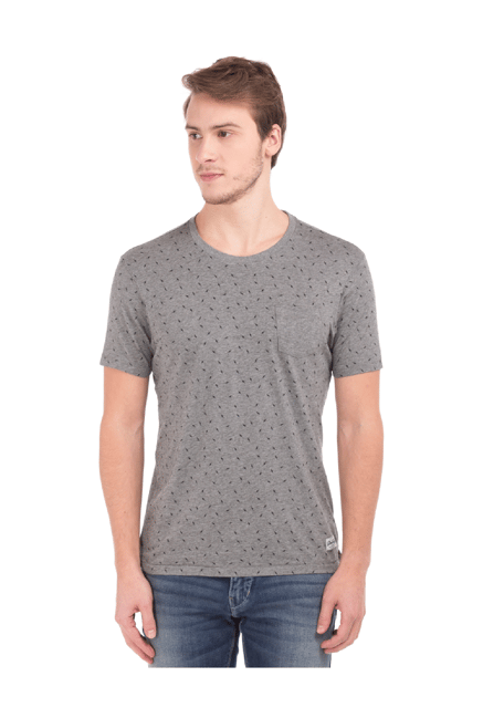 Flying Machine Grey Printed Cotton T-Shirt