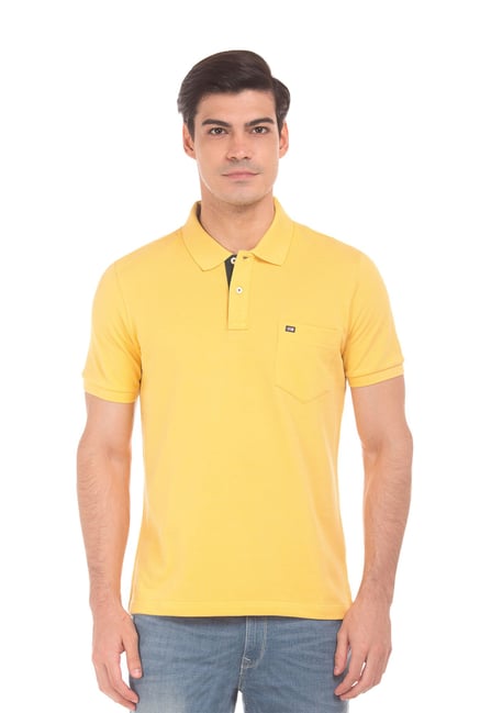 Arrow Sport Yellow Solid Regular Fit Polo T-Shirt