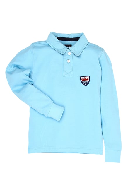 Flying Machine Kids Blue Solid Polo T-Shirt