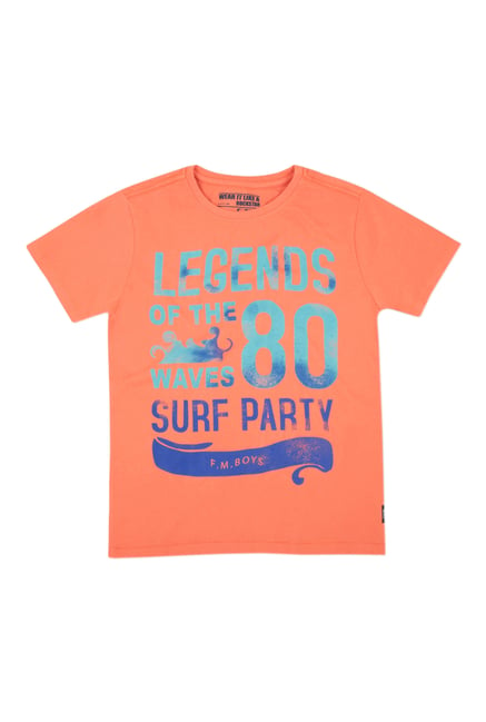 Flying Machine Kids Orange Printed T-Shirt