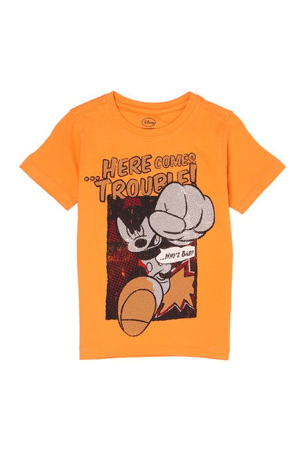 Flying Machine Kids Orange Printed T-Shirt