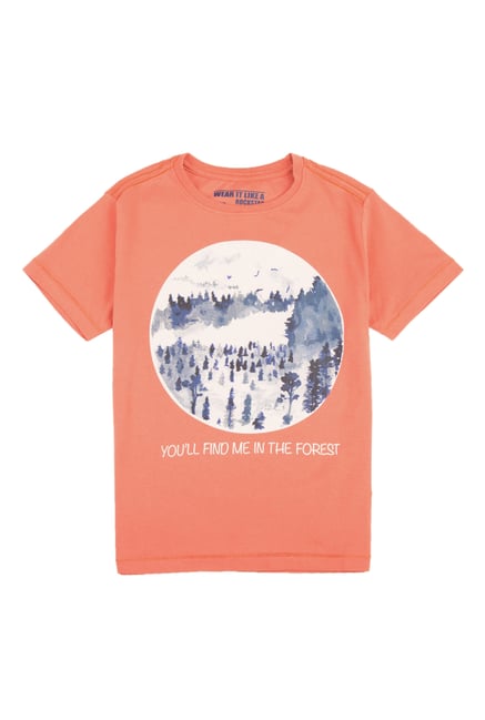 Flying Machine Kids Orange Printed T-Shirt