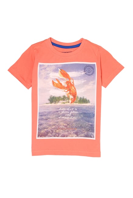 Flying Machine Kids Orange Printed T-Shirt