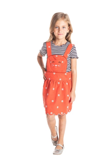 orange dungaree dress