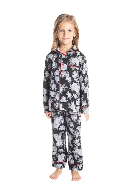 Cherry Crumble by Nitt Hyman Kids Black Printed Flower Bed Nightsuit-picture-36