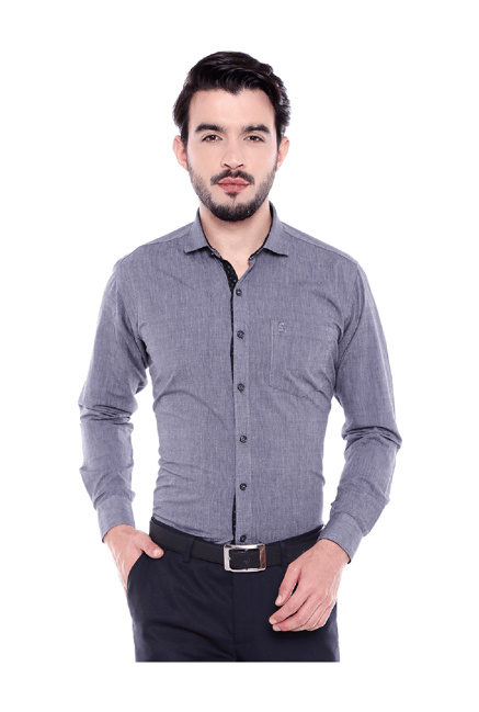 Buy SOLEMIO Grey Textured Regular Fit Shirt for Men Online Tata CLiQ